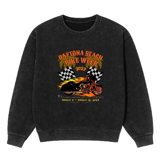 Daytona Beach Bike Week 2023 Checkered Flag Front Mineral Wash Sweatshirts
