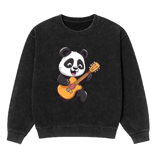 Panda Plays Guitar Mineral Wash Sweatshirts