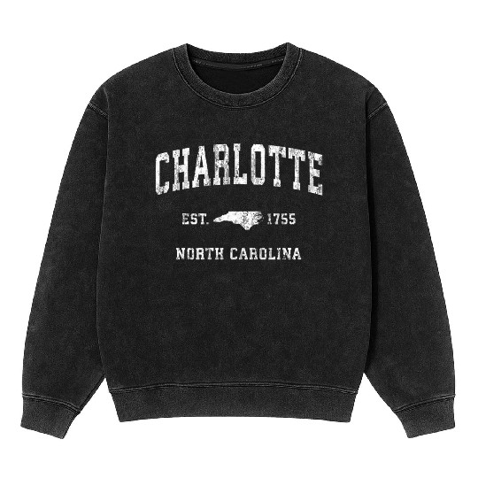 Charlotte North Carolina Nc Athletic Sports Mineral Wash Sweatshirts