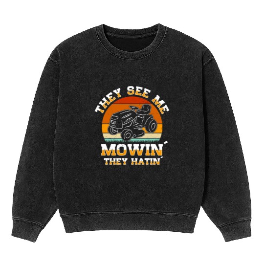 Lawn Mowing Lawn Mower Gardener Gardening Mineral Wash Sweatshirts