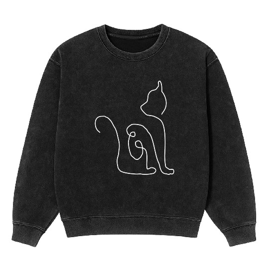 cat looks behind her Mineral Wash Sweatshirts