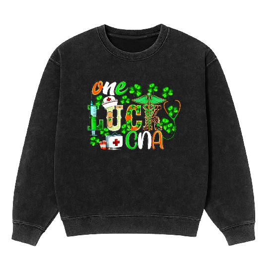St Patrick'S Day One Lucky Cna Leopard Mineral Wash Sweatshirts