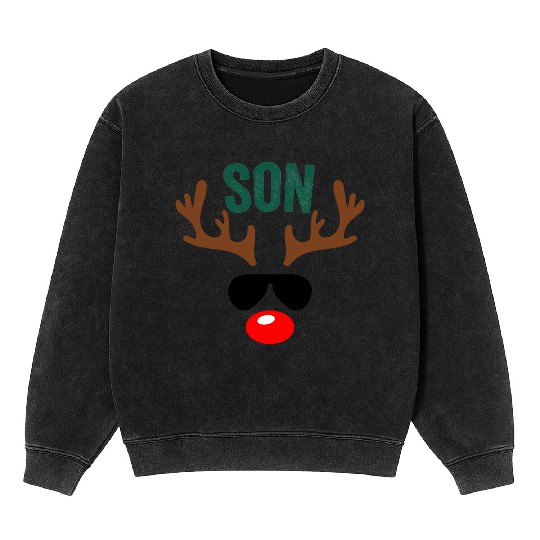 Son With Shades And Moose Reindeer Antlers Mineral Wash Sweatshirts