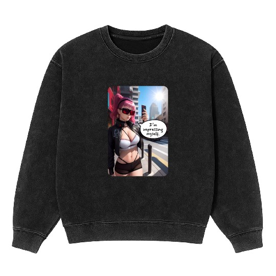 Cyberpunk Waifu Influencer Design 6 Mineral Wash Sweatshirts