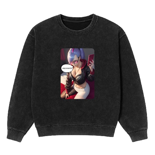 Cyberpunk Waifu Influencer Design 4 Mineral Wash Sweatshirts