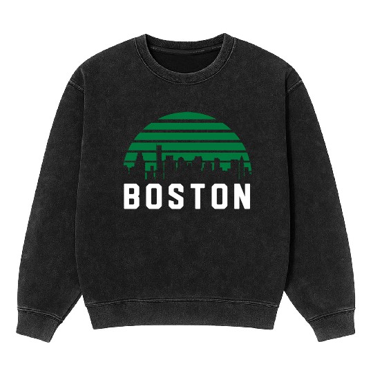 Boston Massachusetts Cityscape Green Mineral Wash Sweatshirts