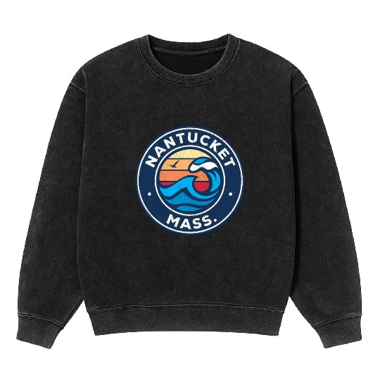 Nantucket Massachusetts Ma Nautical Waves Mineral Wash Sweatshirts