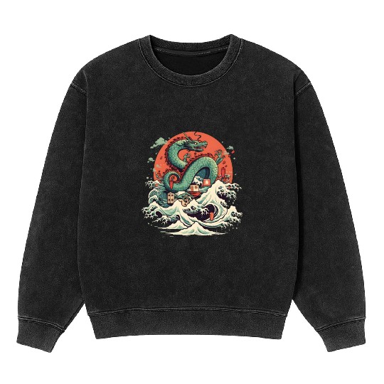 Sushi Dragon Japanesse Kawaii Mineral Wash Sweatshirts