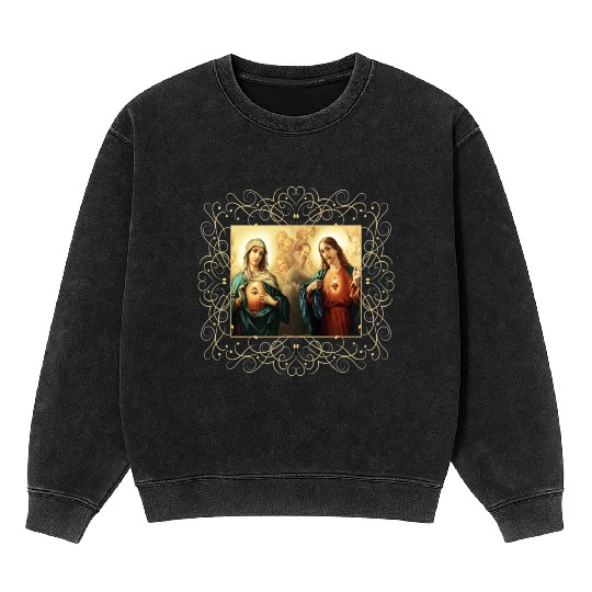 Sacred Heart and Immaculate Heart Picture Jesus an Mineral Wash Sweatshirts