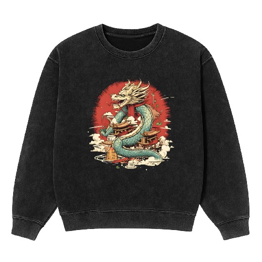 Sushi Dragon Japanesse Kawaii Mineral Wash Sweatshirts