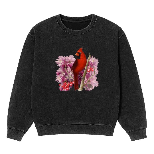 Funny Red Cardinal Bird Ornament Christmas Gifts Mineral Wash Sweatshirts