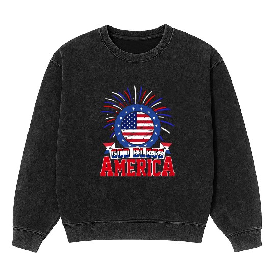 God Bless America Independence Day USA Patriot Mineral Wash Sweatshirts