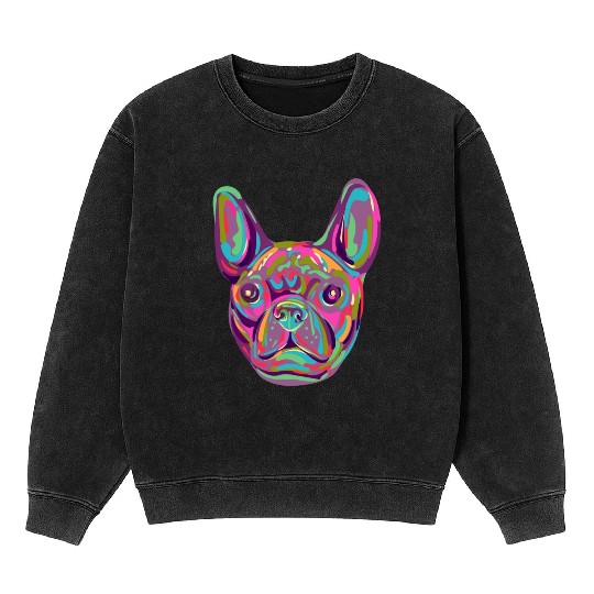 French Bulldog Frenchie head Pop art style Mineral Wash Sweatshirts