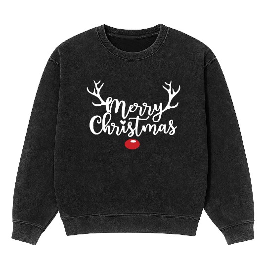 Merry Christmas - Red Nose Reindeer Mineral Wash Sweatshirts