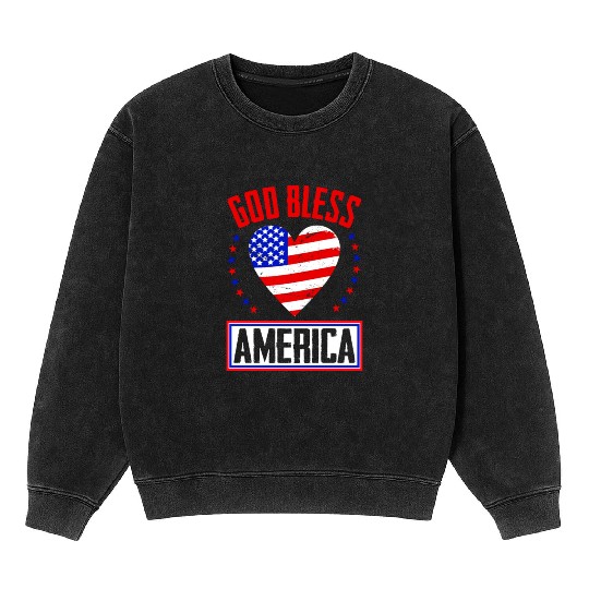 God Bless America Independence Day USA Patriot Mineral Wash Sweatshirts