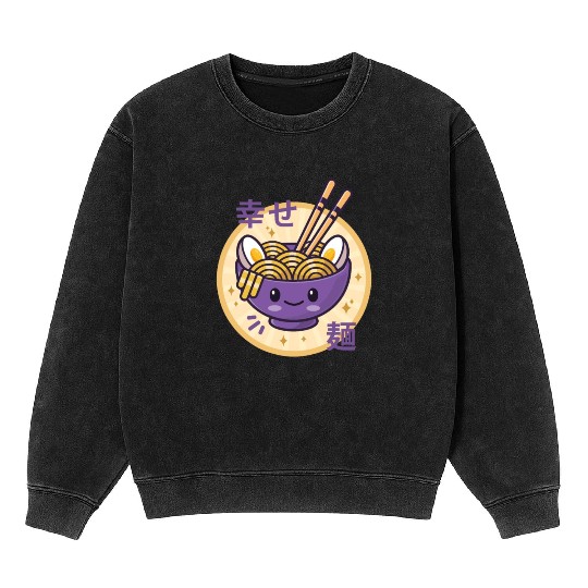 Kawaii Ramen Noodle Bowl Purple Mineral Wash Sweatshirts