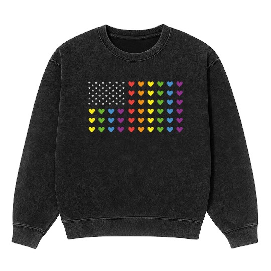 American flag LGBT pride hearts 4th of July Mineral Wash Sweatshirts