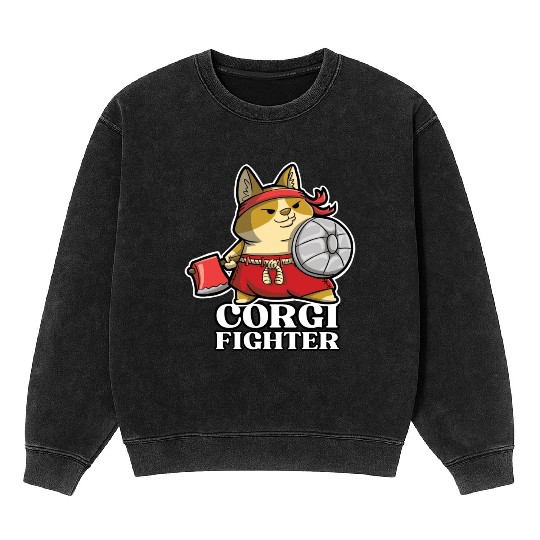 DESIGNThe Brave And Cute Corgi Fighter With An Axe Mineral Wash Sweatshirts