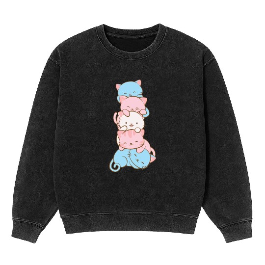 Transgender Pride Flag Cute Kawaii Cats Subtle Mineral Wash Sweatshirts