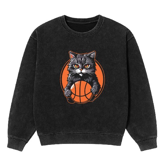 Basketball Cat Basketball Player I Love Basketball Mineral Wash Sweatshirts