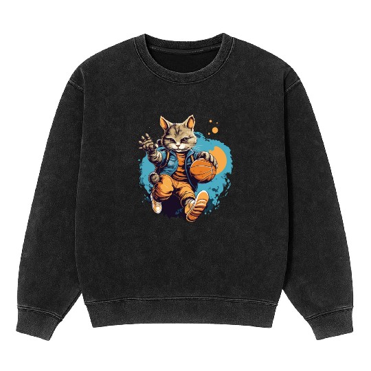 Basketball Cat Basketball Player I Love Basketball Mineral Wash Sweatshirts