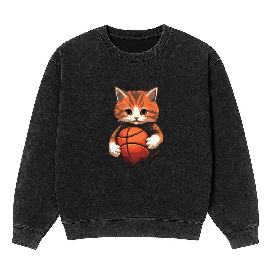 Basketball Cat Basketball Player I Love Basketball Mineral Wash Sweatshirts