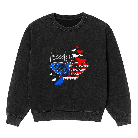 American Freedom Independence Day Butterfly Mineral Wash Sweatshirts