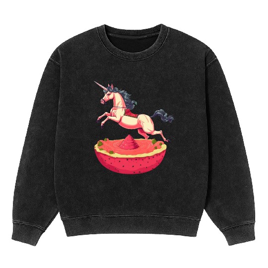 Unicorn with Watermelon and Dragonfruit - Tropical Mineral Wash Sweatshirts