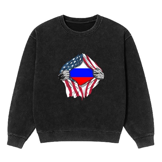 Russian American Blood Inside Me Country Flags Mineral Wash Sweatshirts