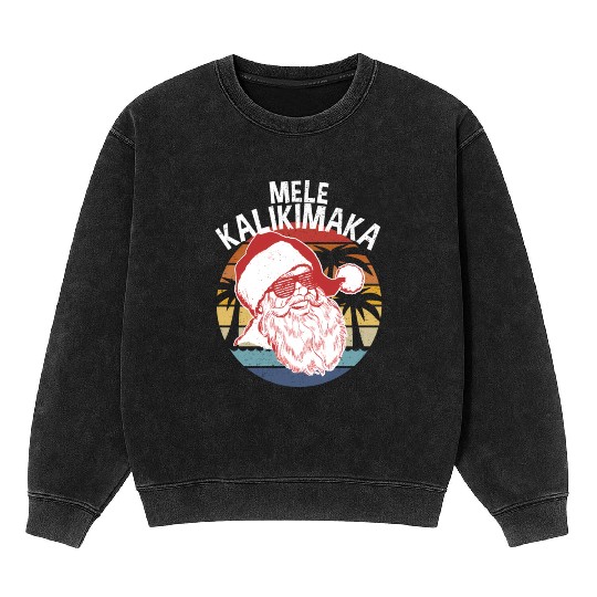 Mele Kalikimaka Hipster Santa Palm Trees Mineral Wash Sweatshirts