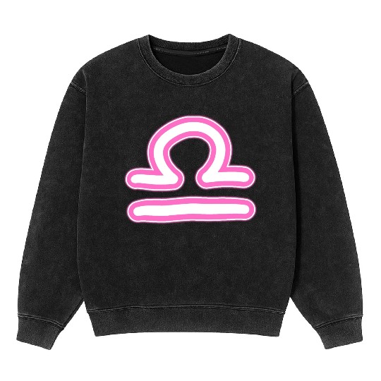 Libra Zodiac Sign Neon Pink Mineral Wash Sweatshirts