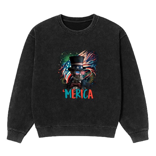 Merica Lincoln Independence Day Party 4th July Mineral Wash Sweatshirts