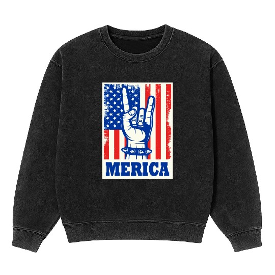 Merica Rock Usa Flag July 4th Mineral Wash Sweatshirts
