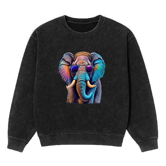 Vintage Elephant: Neon Shades & Colorful - Retro Mineral Wash Sweatshirts