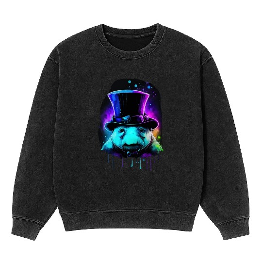 Cute Tardigrade in a Top Hat - Retro Disco Drip Ar Mineral Wash Sweatshirts