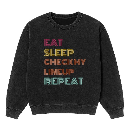 Eat Sleep Check Line Up Repeat Fantasy Football Mineral Wash Sweatshirts