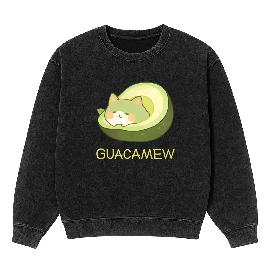 Guacamew Funny Avocado Kawaii Cat Lover Mineral Wash Sweatshirts