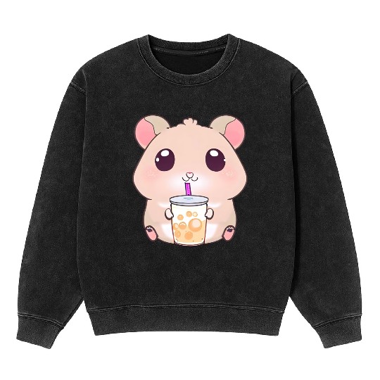 Kawaii hamster with bubble tea Mineral Wash Sweatshirts