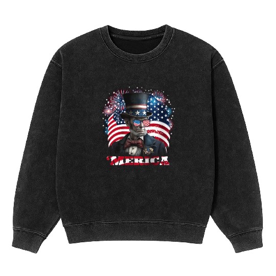 Merica Lincoln Independence Day Party 4th July Mineral Wash Sweatshirts