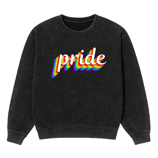 Happy Pride Rainbow Multi Color Gay Lesbian Lgbtq Mineral Wash Sweatshirts