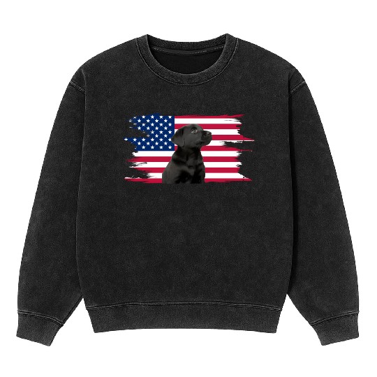 American Flag Dog Black Lab Puppy Mineral Wash Sweatshirts