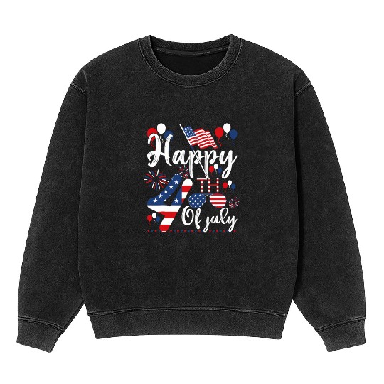 Happy Fourth Of July Patriotic American US Flag Mineral Wash Sweatshirts