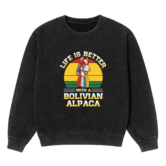 Bolivia Flag Bolivian Alpaca Lover Country South Mineral Wash Sweatshirts