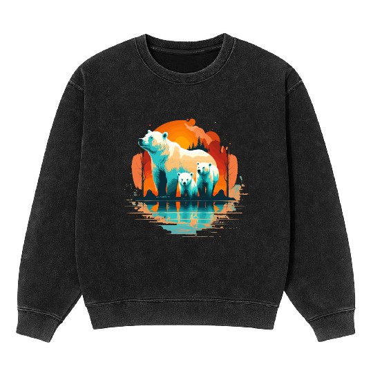 Polar Bear with cubs, Snow Spectrum Mineral Wash Sweatshirts