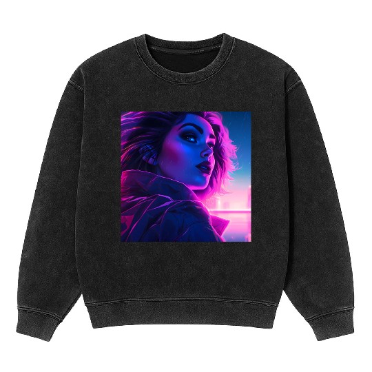 Synthwave Girl - Futuristic Design Mineral Wash Sweatshirts