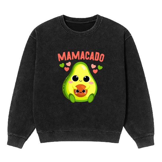 Mamacado Kawaii Baby Avocado Pregnant Mama Avocado Mineral Wash Sweatshirts