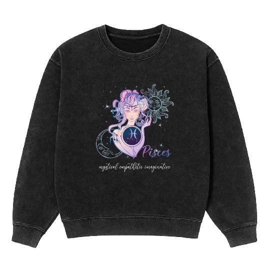 Pisces Zodiac Sign Pisces Horoscope Astrology Mineral Wash Sweatshirts