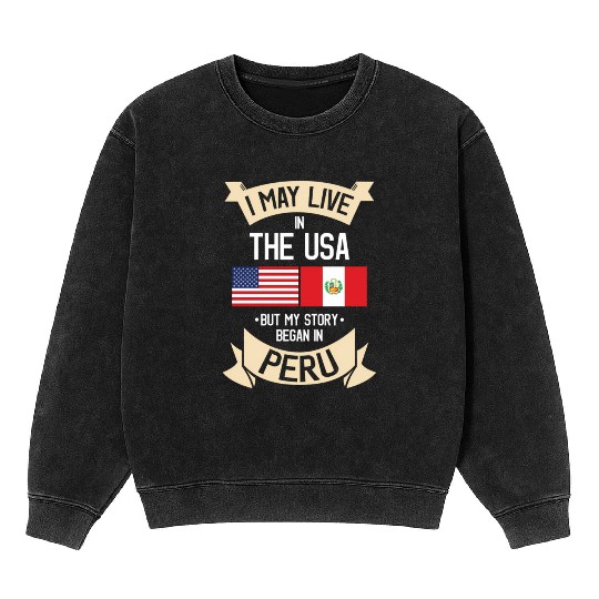 Peru American Flag Usa Peruvian Roots Mineral Wash Sweatshirts