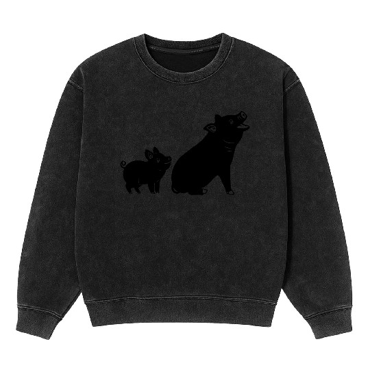 Cheerful pig with piglet logo Mineral Wash Sweatshirts