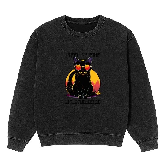 FELINE Fine | Cat Lover Summer Animal Beach Party Mineral Wash Sweatshirts